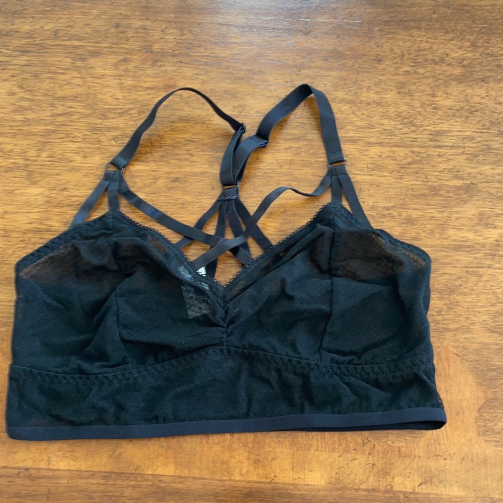 Torrid Bralette Sheer Black Strappy Mesh